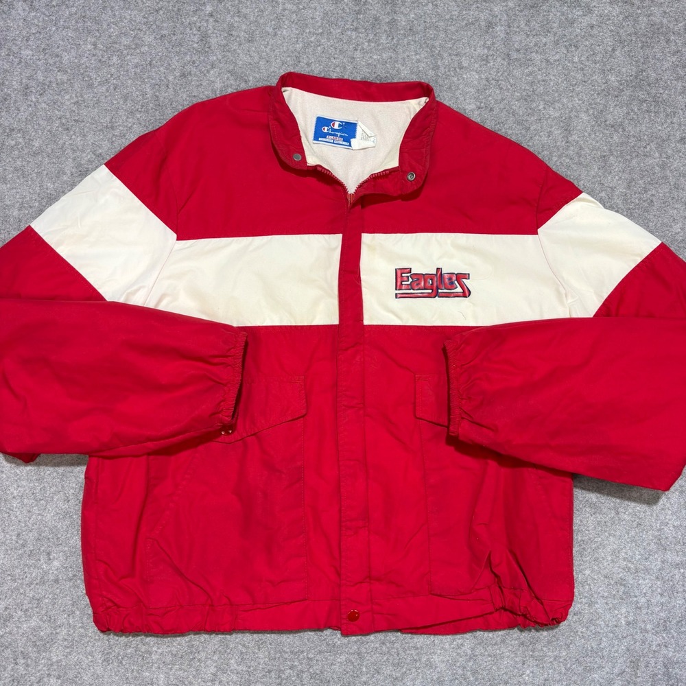 Vintage Champion Eagles Windbreaker Jacket Red White XL Made in USA Full Zip